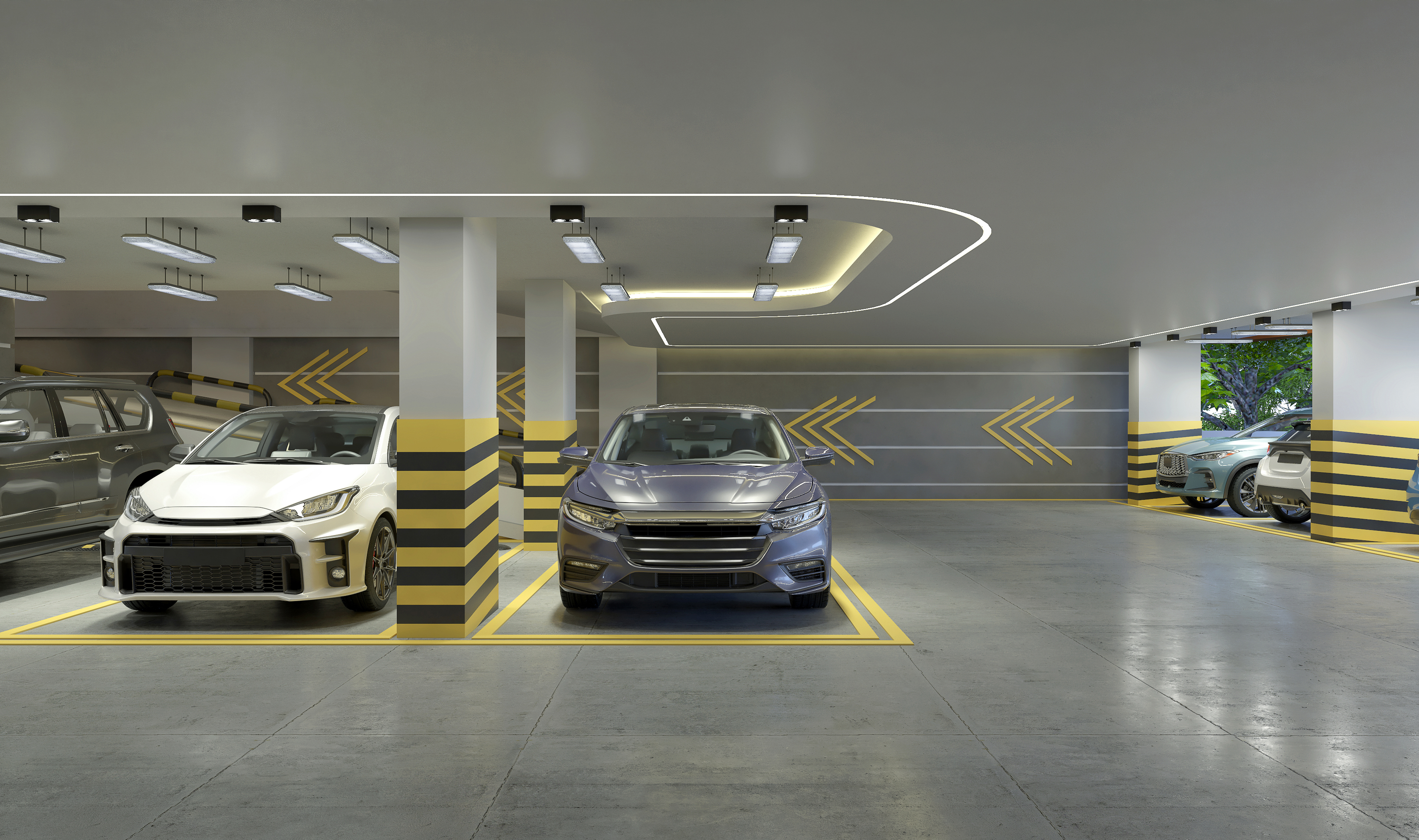 The Finest Residences indoor parking area